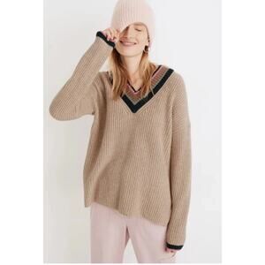 madewell varsity v-neck sweater sz XS-S best beige